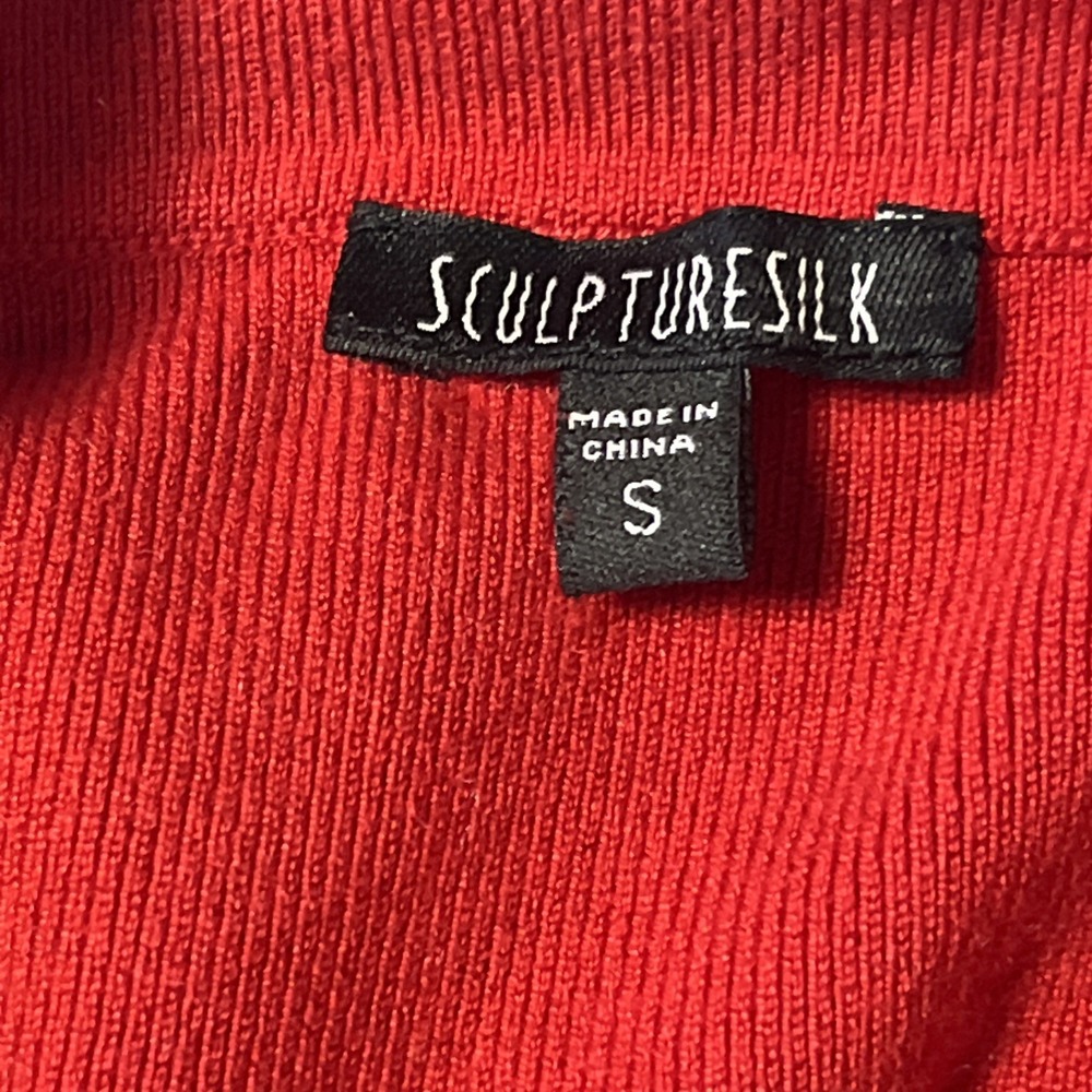 Sculpture Silk V-neck Ribbed Knit Top Size S Red Silk Blend Sexy Y2K Flattering - Picture 5 of 7